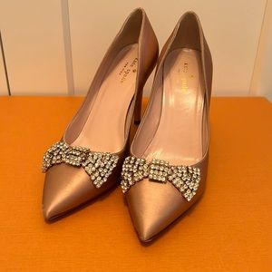 Kate Spade Bronze Heels with Rhinestone Bow